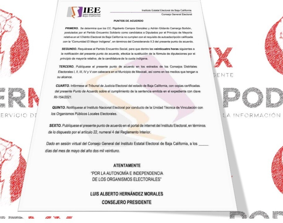 IEE BC revoca candidatura a Rigo Campos y suplente