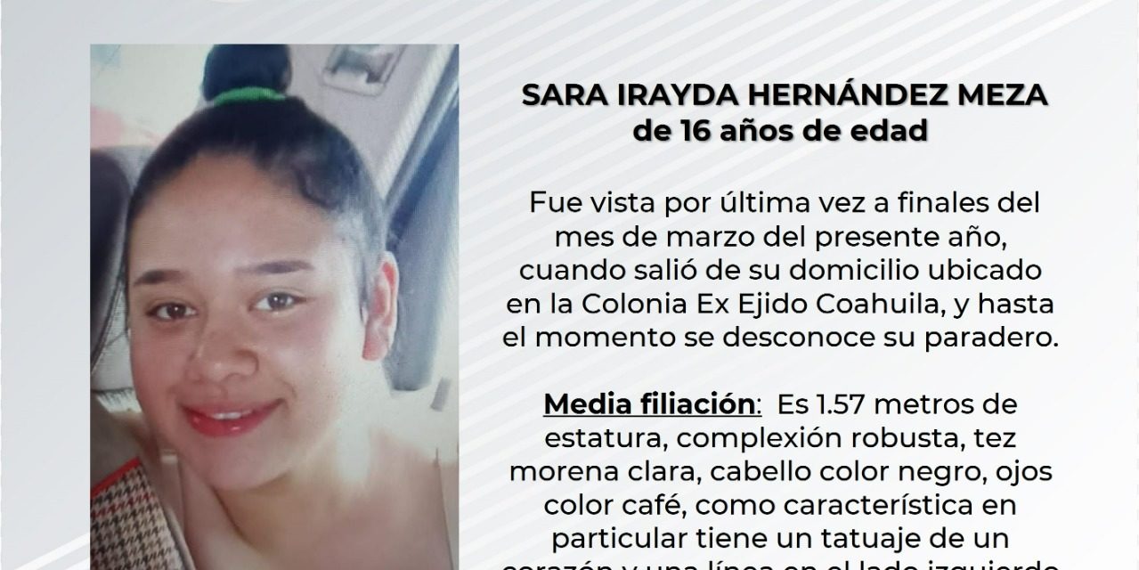 Buscan a Sara Irayda, de 16 años