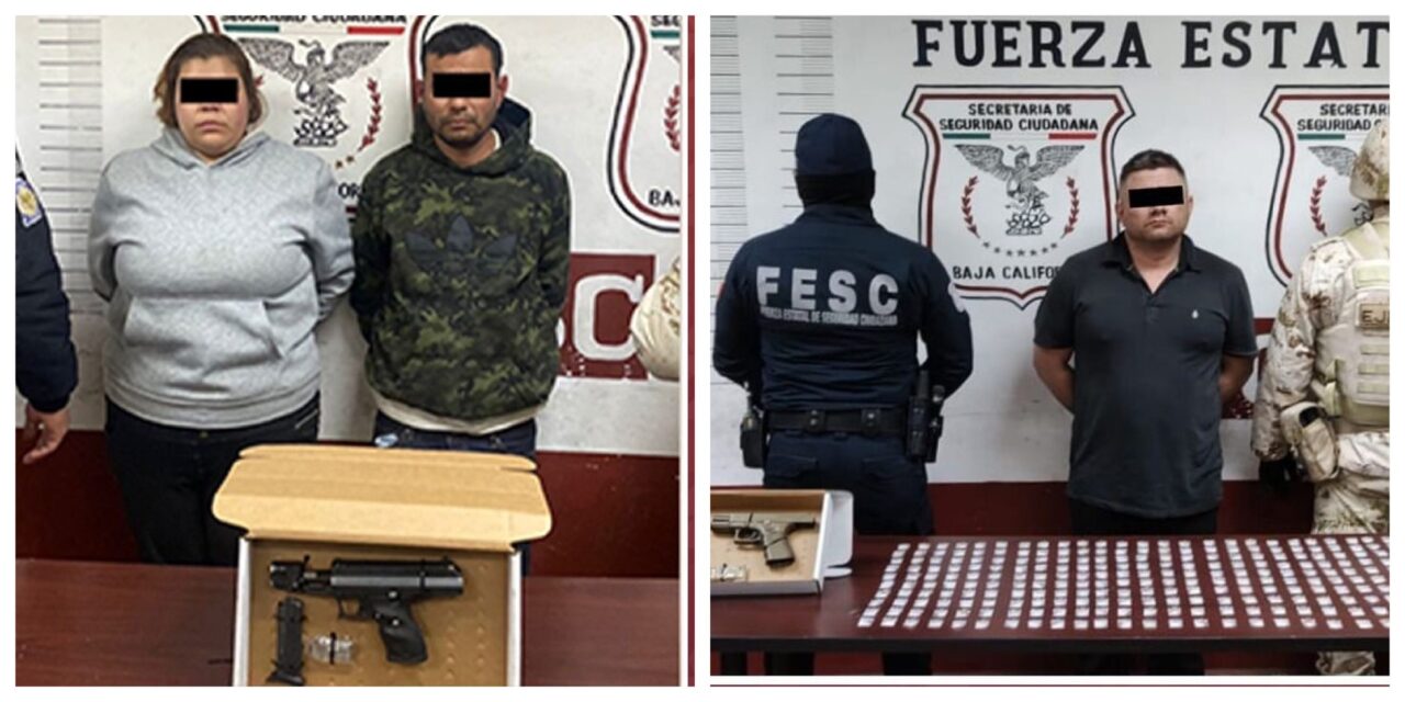 Atrapan a tres sujetos armados en Mexicali y decomisan droga